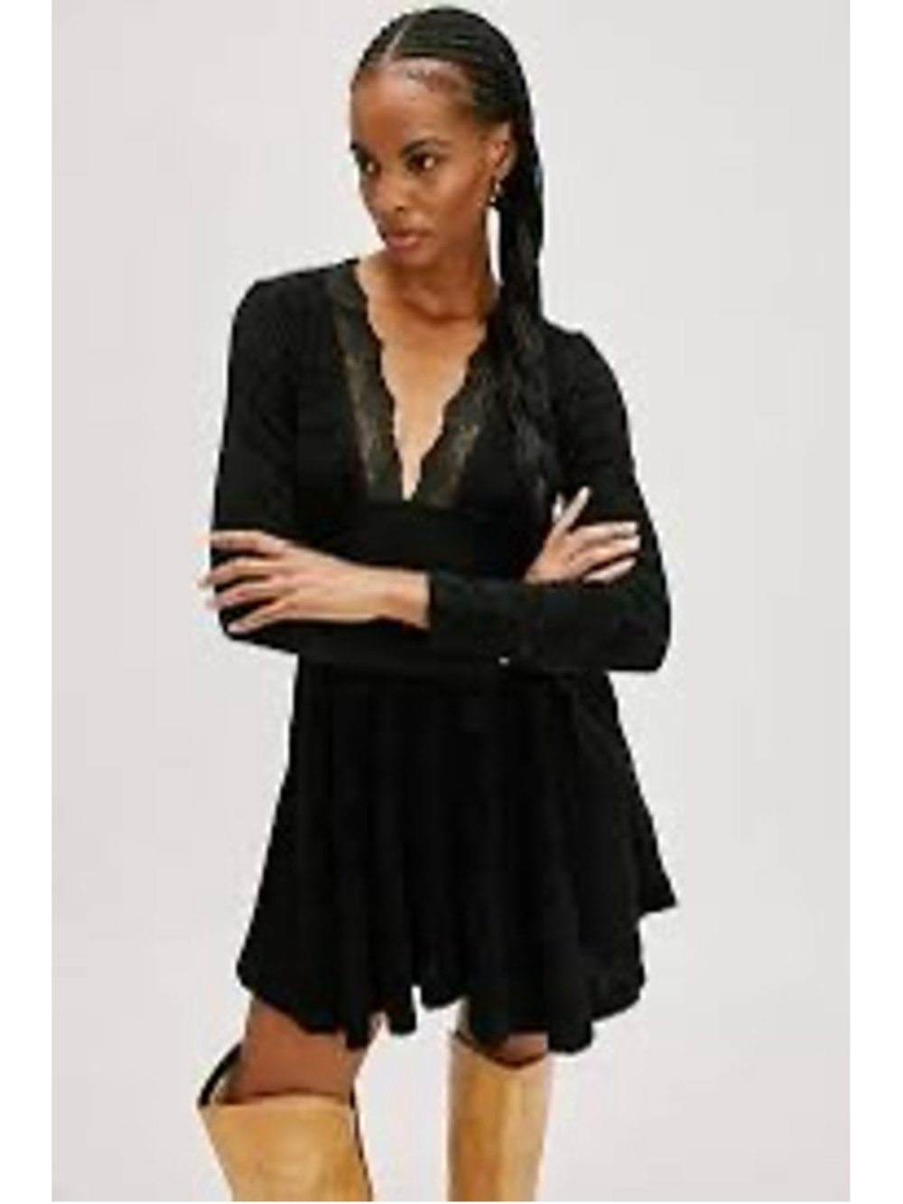 Anthropologie Free People All Yours Mini Dress in Black Lace Trim Whimsical XS